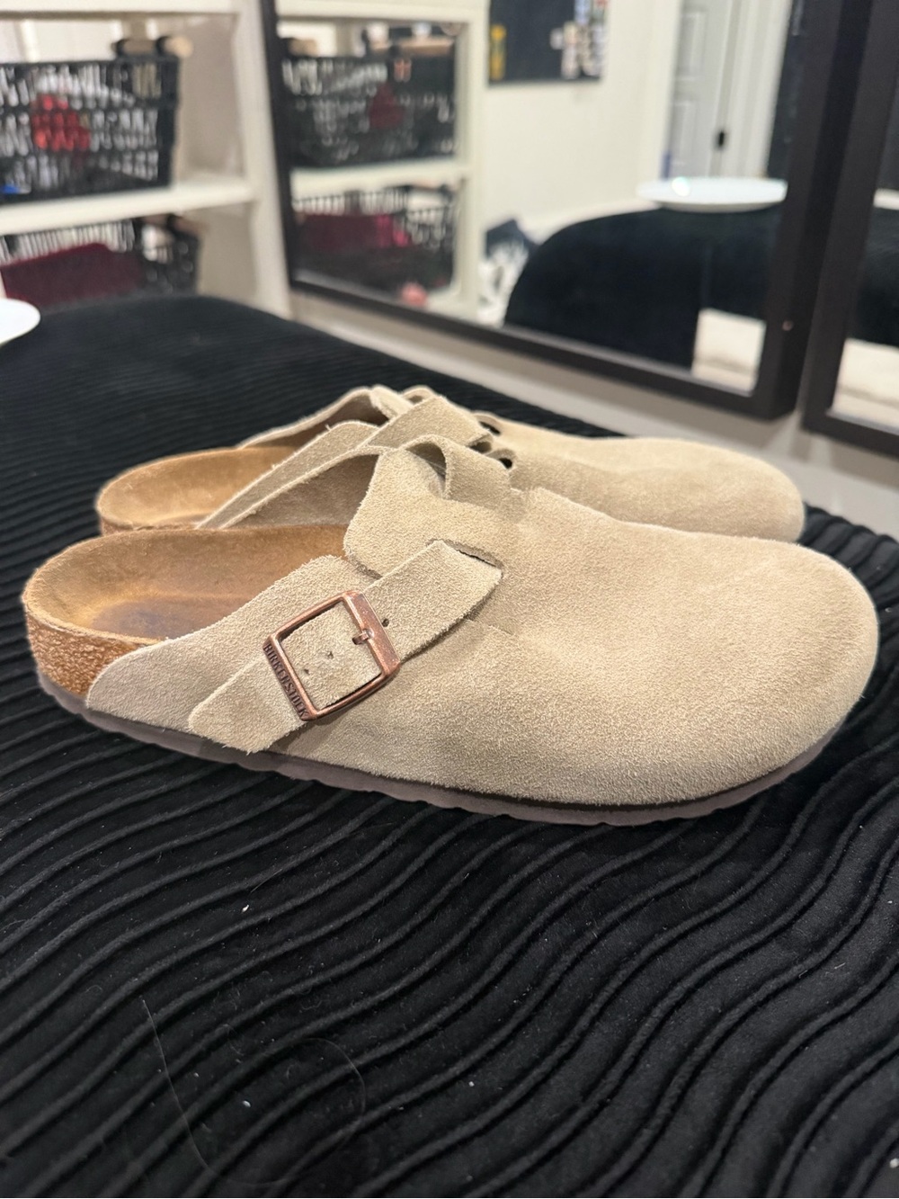 Birkenstock Suede Clog Slip-On with Buckle - Beige size 39